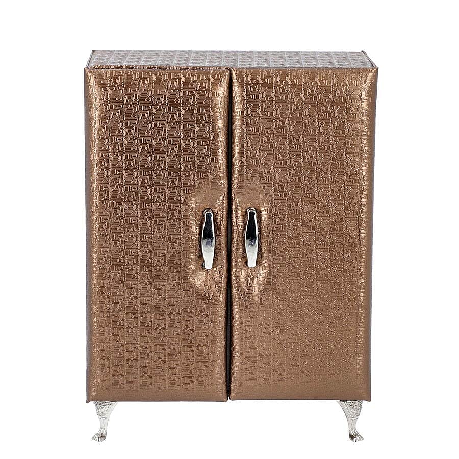 Wardrobe Design Jewellery Organiser with 3 Removable Drawers, 1 Mirror, 6 Hooks and Pocket (Size 17x9x23 Cm) - Brown