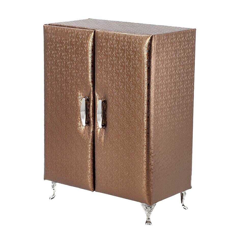 Wardrobe Design Jewellery Organiser with 3 Removable Drawers, 1 Mirror, 6 Hooks and Pocket (Size 17x9x23 Cm) - Brown