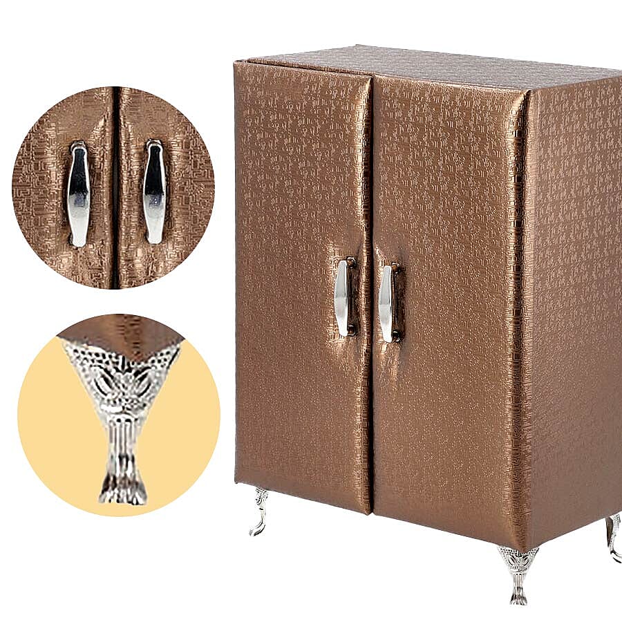 Wardrobe Design Jewellery Organiser with 3 Removable Drawers, 1 Mirror, 6 Hooks and Pocket (Size 17x9x23 Cm) - Brown