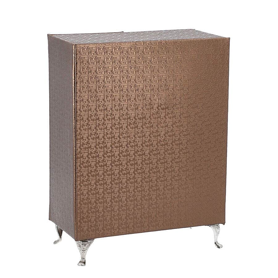 Wardrobe Design Jewellery Organiser with 3 Removable Drawers, 1 Mirror, 6 Hooks and Pocket (Size 17x9x23 Cm) - Brown