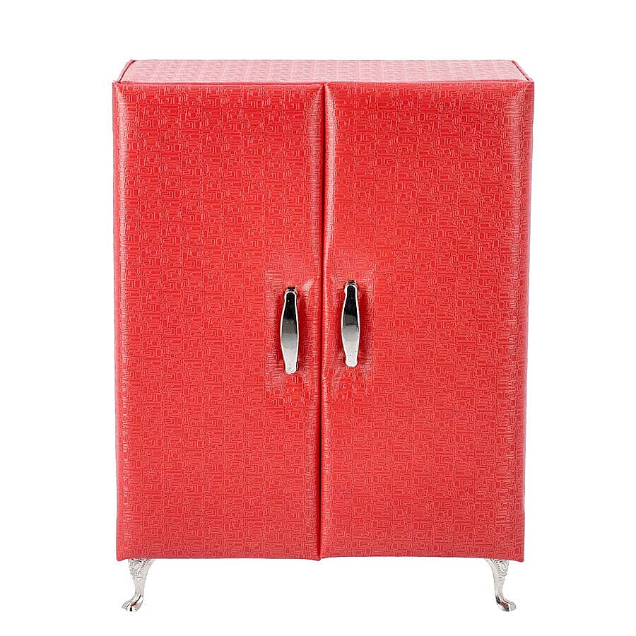 Wardrobe Design Jewellery Organiser with 3 Removable Drawers, 1 Mirror, 6 Hooks and Pocket (Size 17x9x23 Cm) - Wine Red