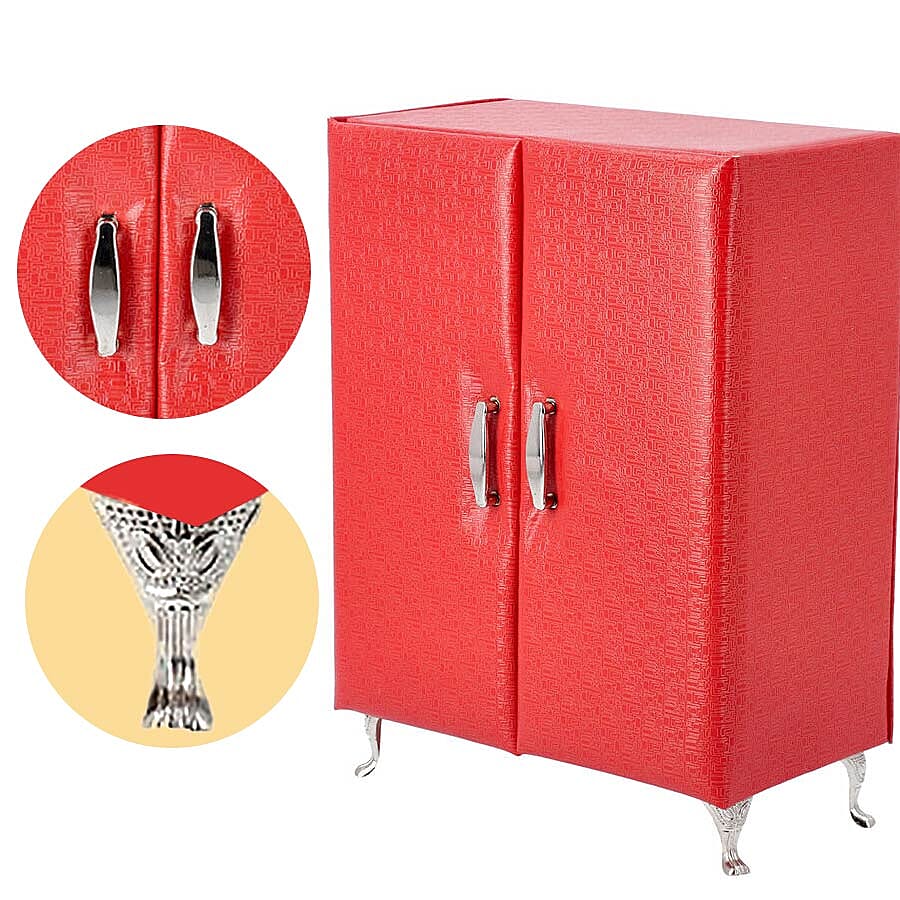 Wardrobe Design Jewellery Organiser with 3 Removable Drawers, 1 Mirror, 6 Hooks and Pocket (Size 17x9x23 Cm) - Wine Red