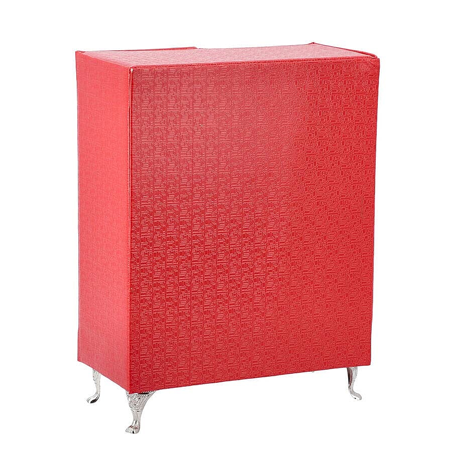 Wardrobe Design Jewellery Organiser with 3 Removable Drawers, 1 Mirror, 6 Hooks and Pocket (Size 17x9x23 Cm) - Wine Red