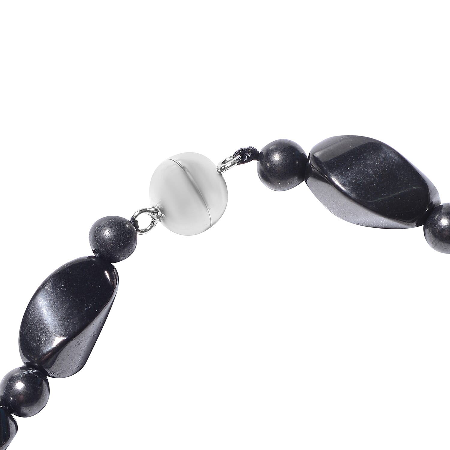 Shungite Beads Necklace (Size 20) in Rhodium Overlay Sterling Silver with Magnetic Lock 229.00 Ct.