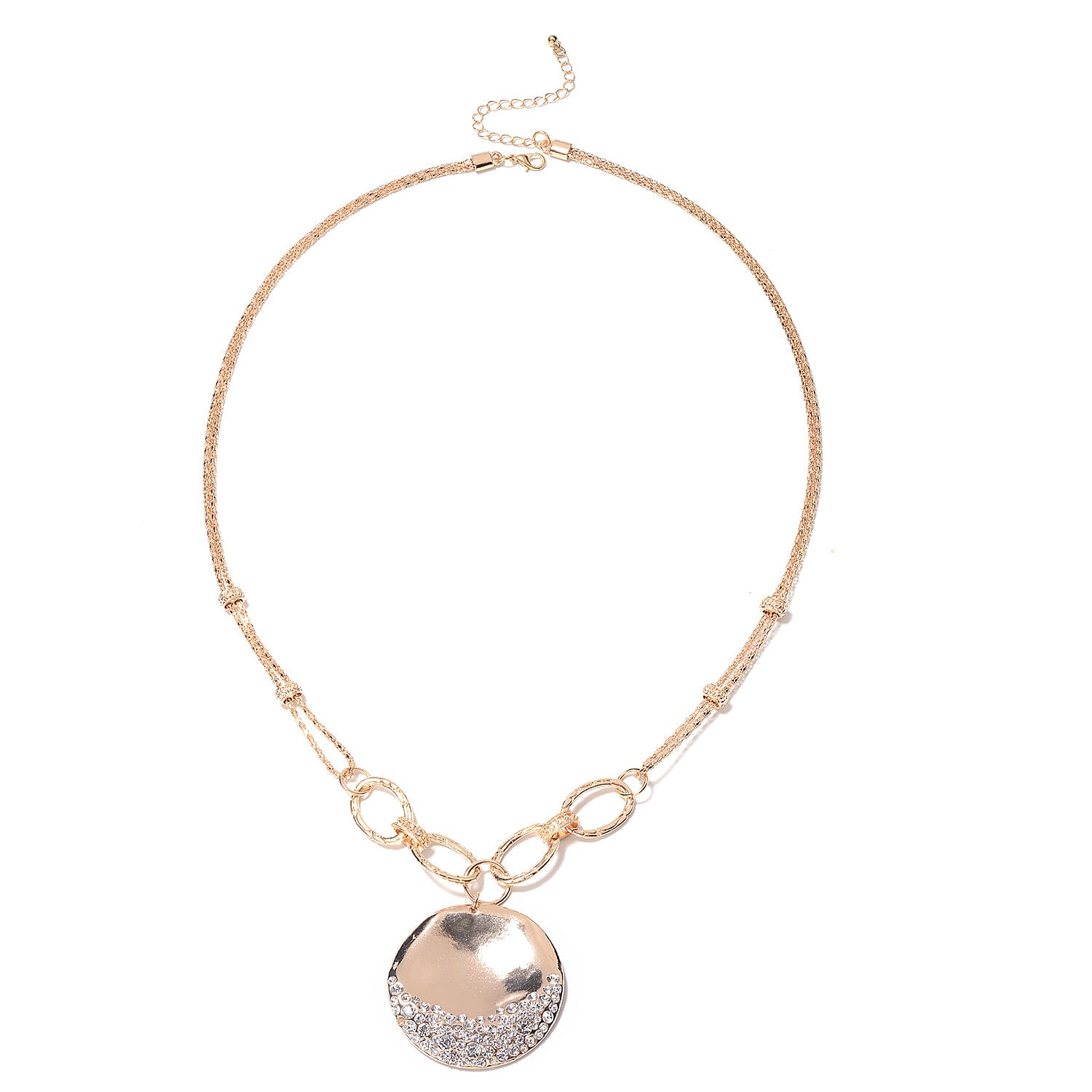 White Austrian Crystal Necklace (Size 28 with 3 inch Extender) in Yellow Gold Tone