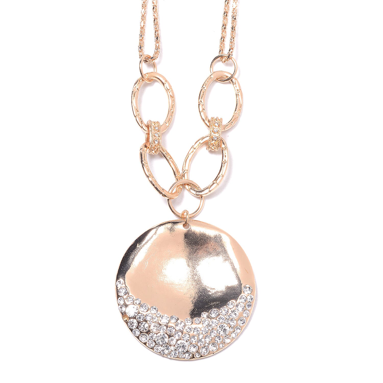 White Austrian Crystal Necklace (Size 28 with 3 inch Extender) in Yellow Gold Tone