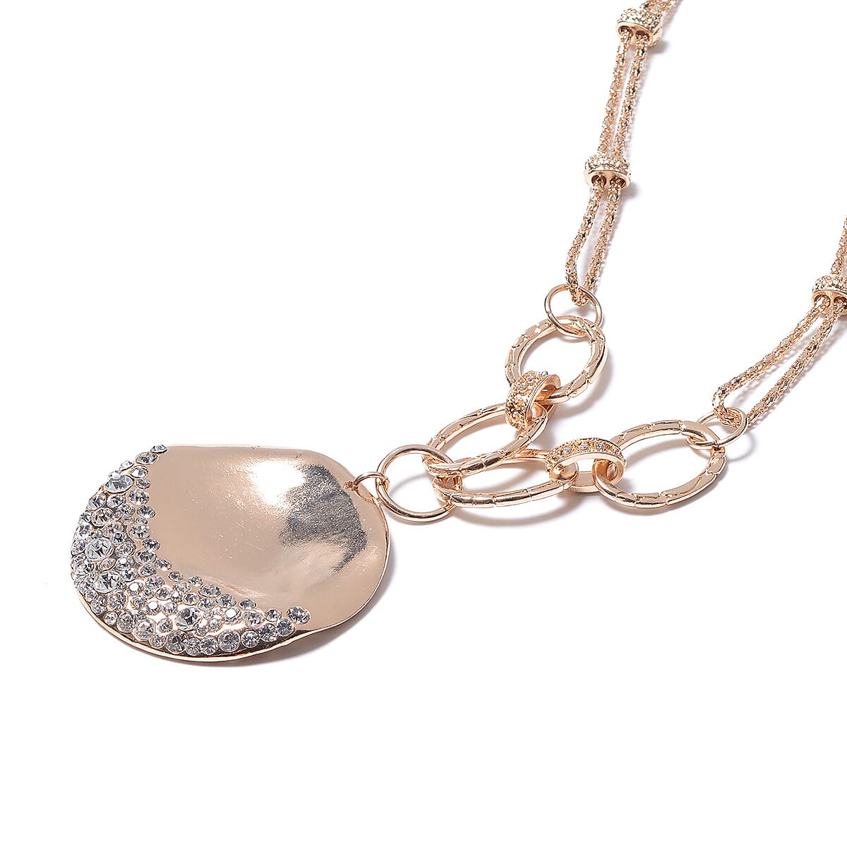 White Austrian Crystal Necklace (Size 28 with 3 inch Extender) in Yellow Gold Tone