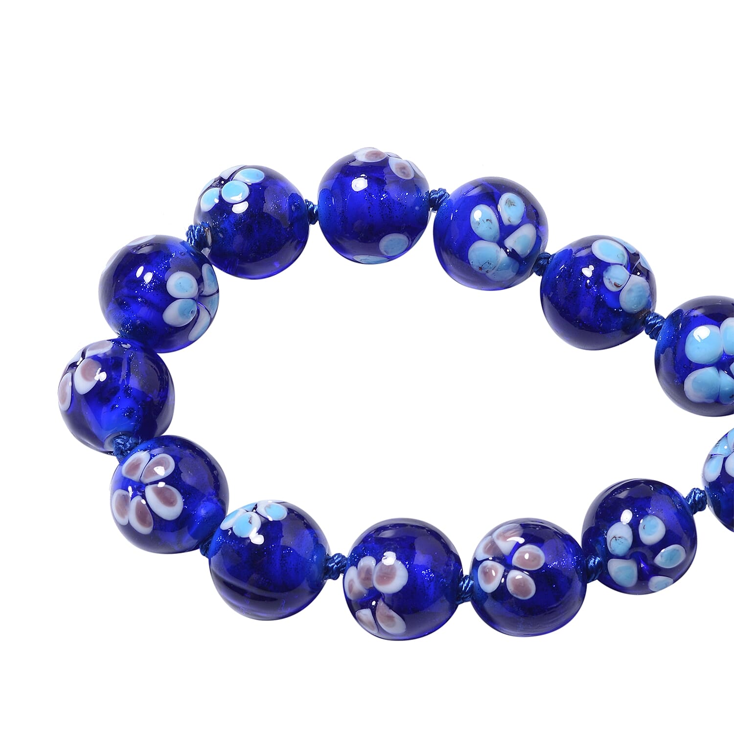 Millefiori Collection- Blue Colour Murano Style  Glass Beads Necklace (Size 20) with Magnetic Lock