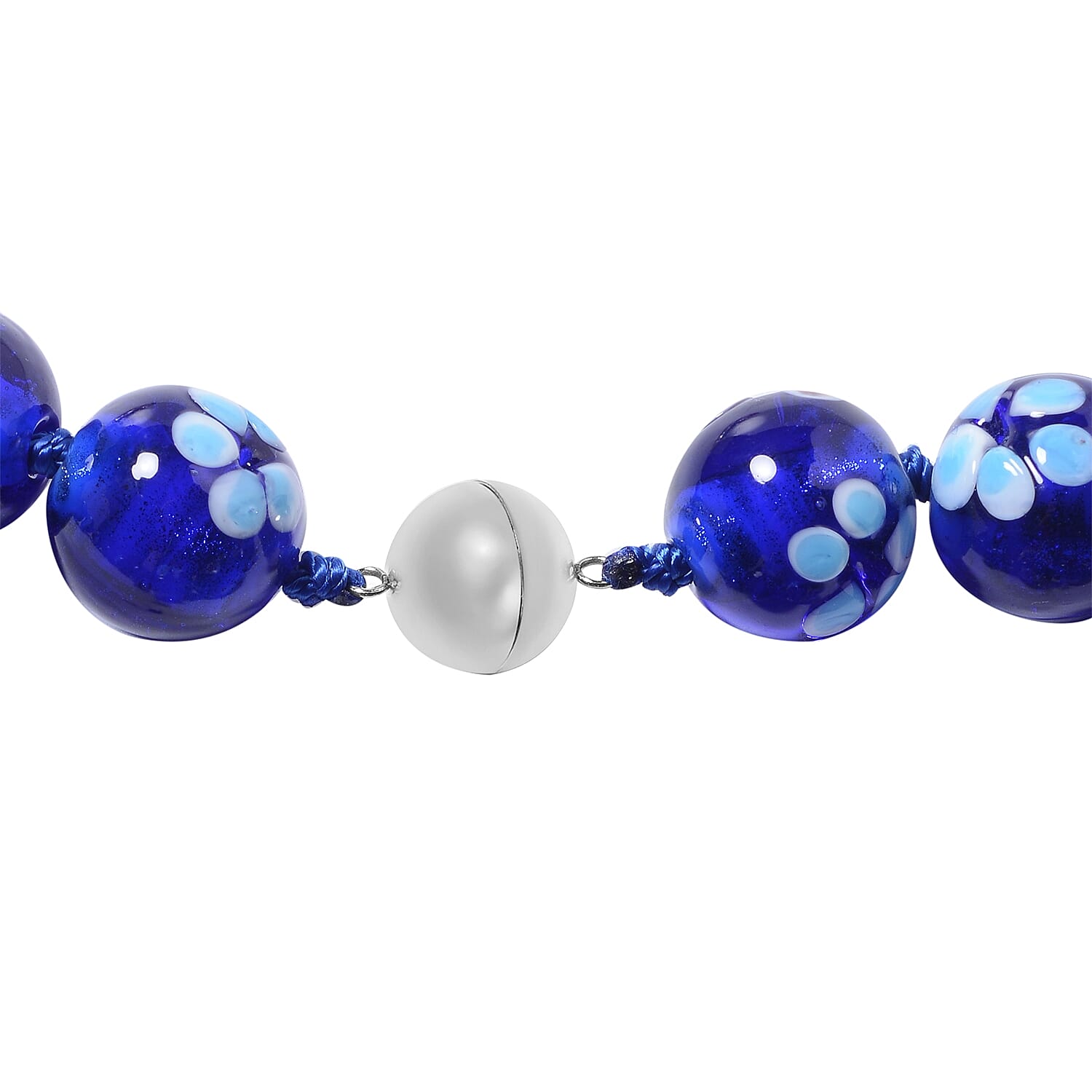 Millefiori Collection- Blue Colour Murano Style  Glass Beads Necklace (Size 20) with Magnetic Lock