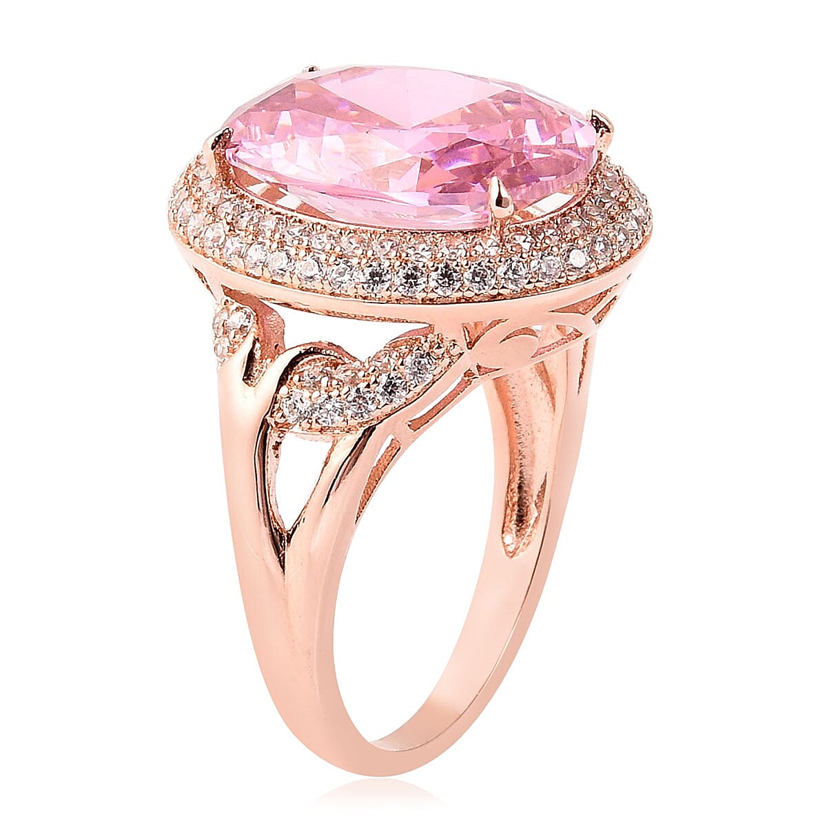 Simulated Pink Sapphire and Simulated Diamond Ring in Rose Gold Tone