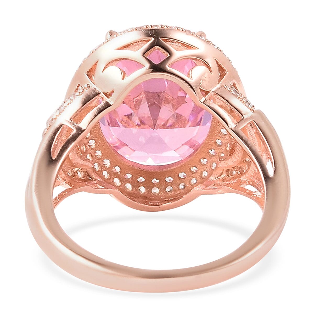 Simulated Pink Sapphire and Simulated Diamond Ring in Rose Gold Tone