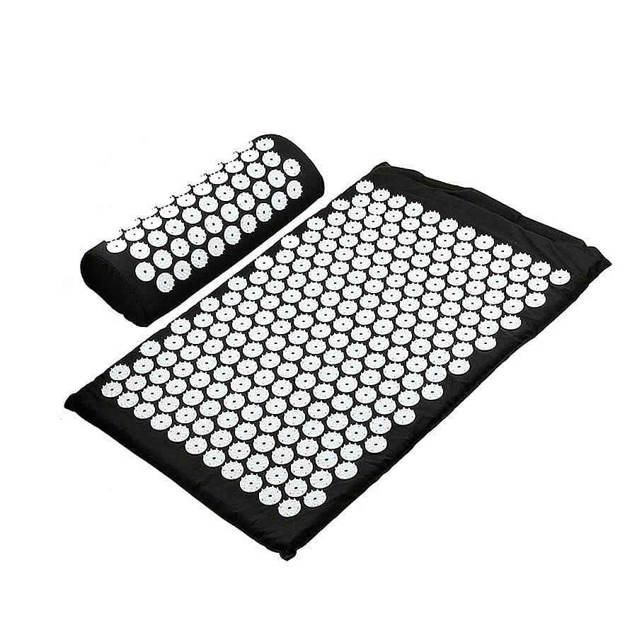 2 Piece Set - Acupressure Mat (58x36cm) and Pillow (36x14x9cm) - Black and White