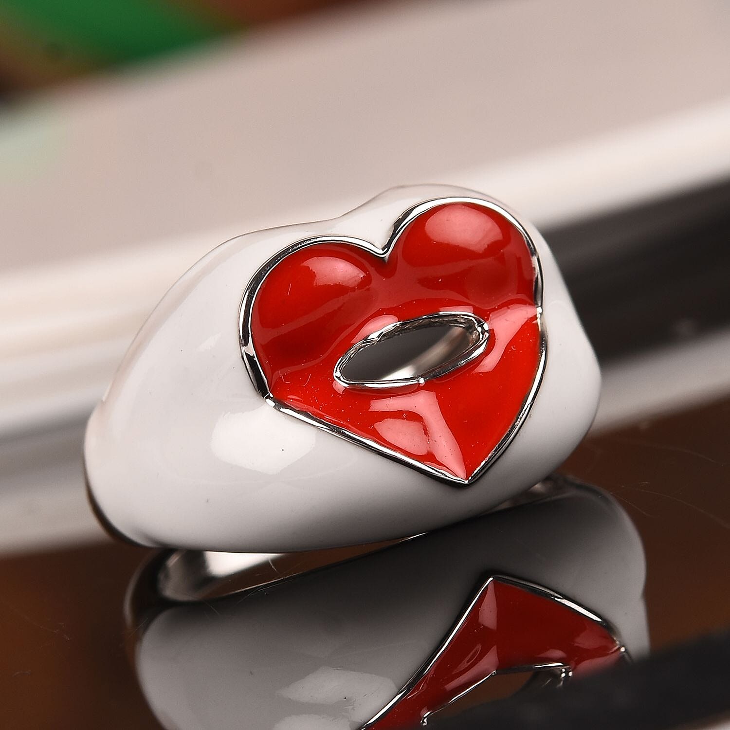 GP - Blue Sapphire Enamelled Lips Ring in Platinum Overlay Sterling Silver