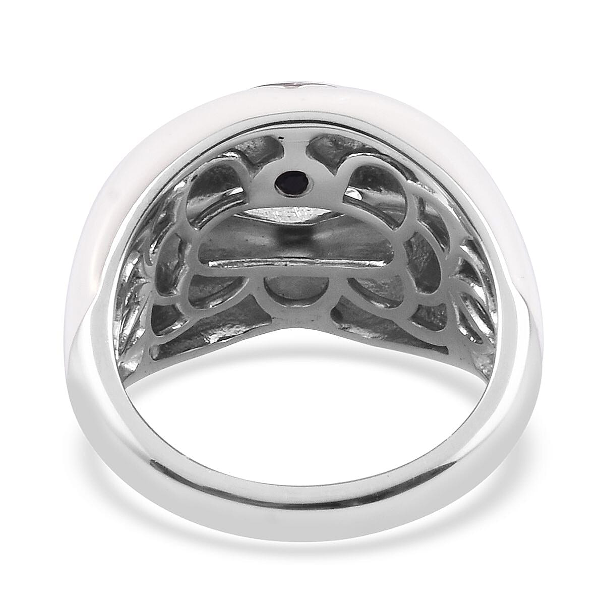 GP - Blue Sapphire Enamelled Lips Ring in Platinum Overlay Sterling Silver