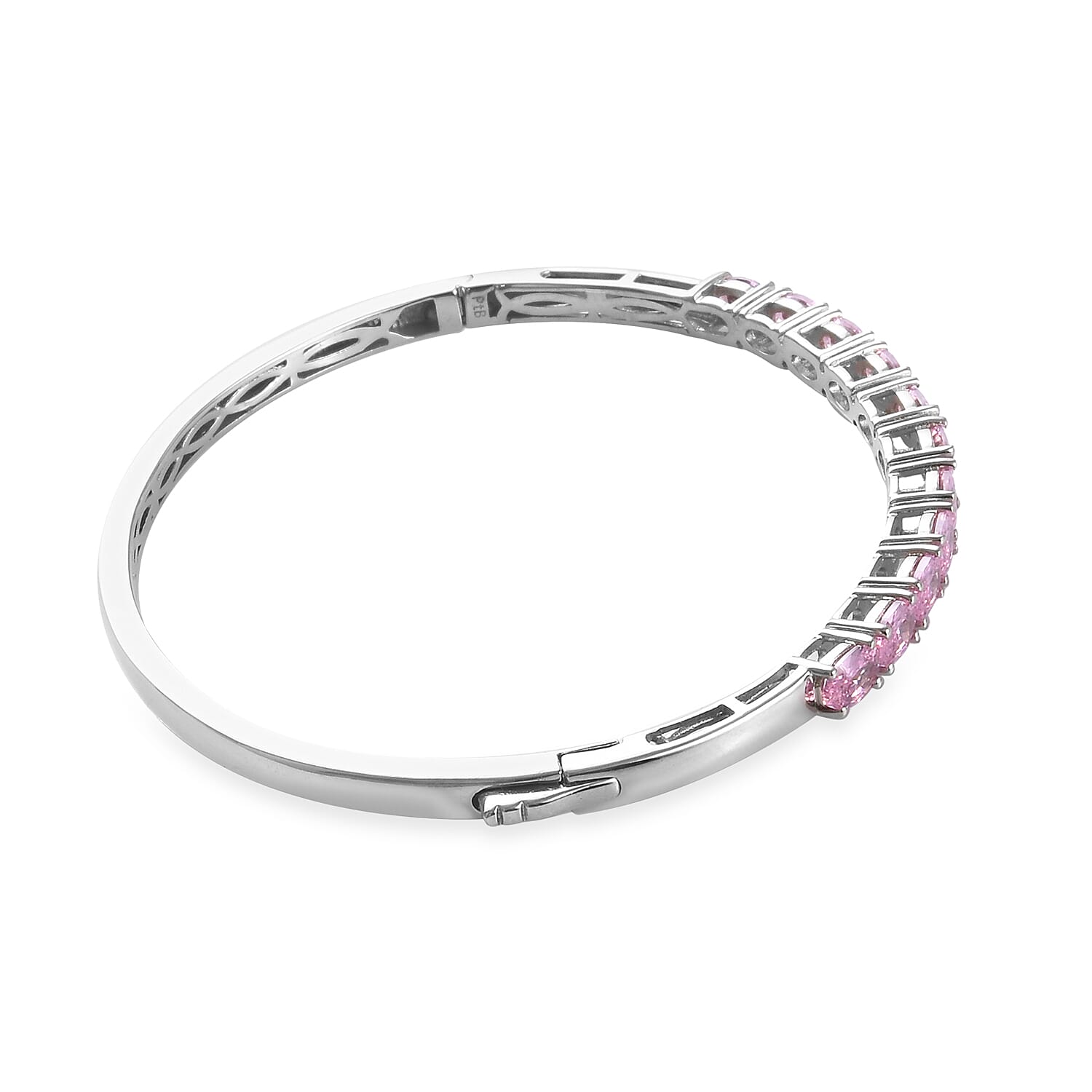 Simulated Pink Sapphire Bangle (Size 7.5) in Silver Tone