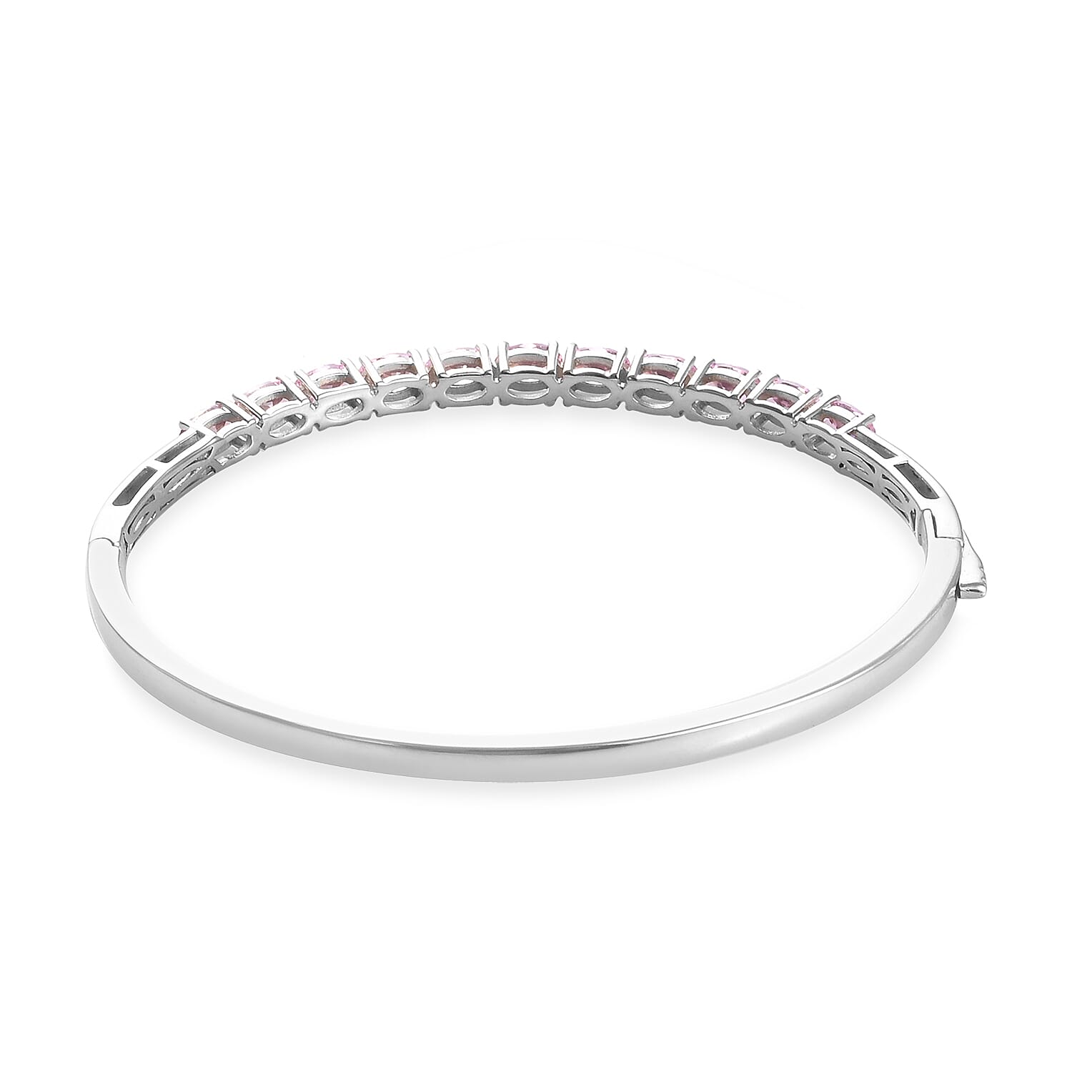 Simulated Pink Sapphire Bangle (Size 7.5) in Silver Tone