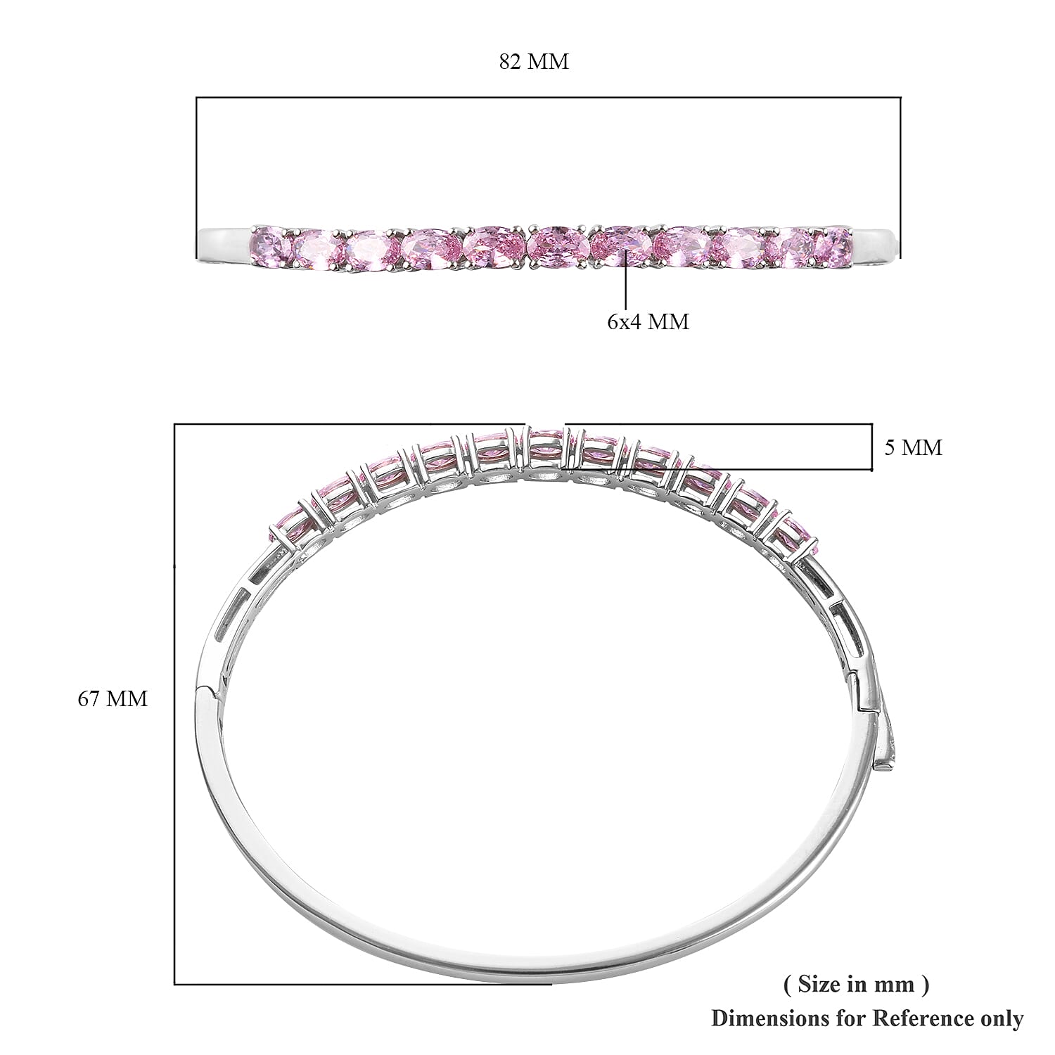 Simulated Pink Sapphire Bangle (Size 7.5) in Silver Tone