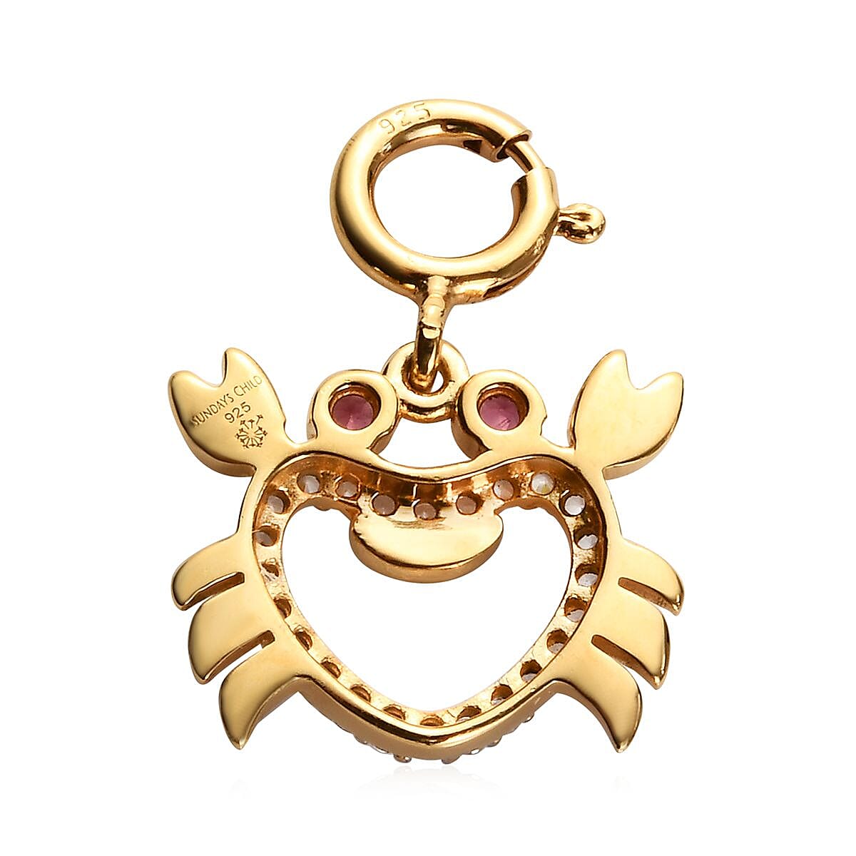 Sundays Child - Rhodolite Garnet, Natural Cambodian Zircon Crab Chram in 14K Gold Overlay Sterling Silver