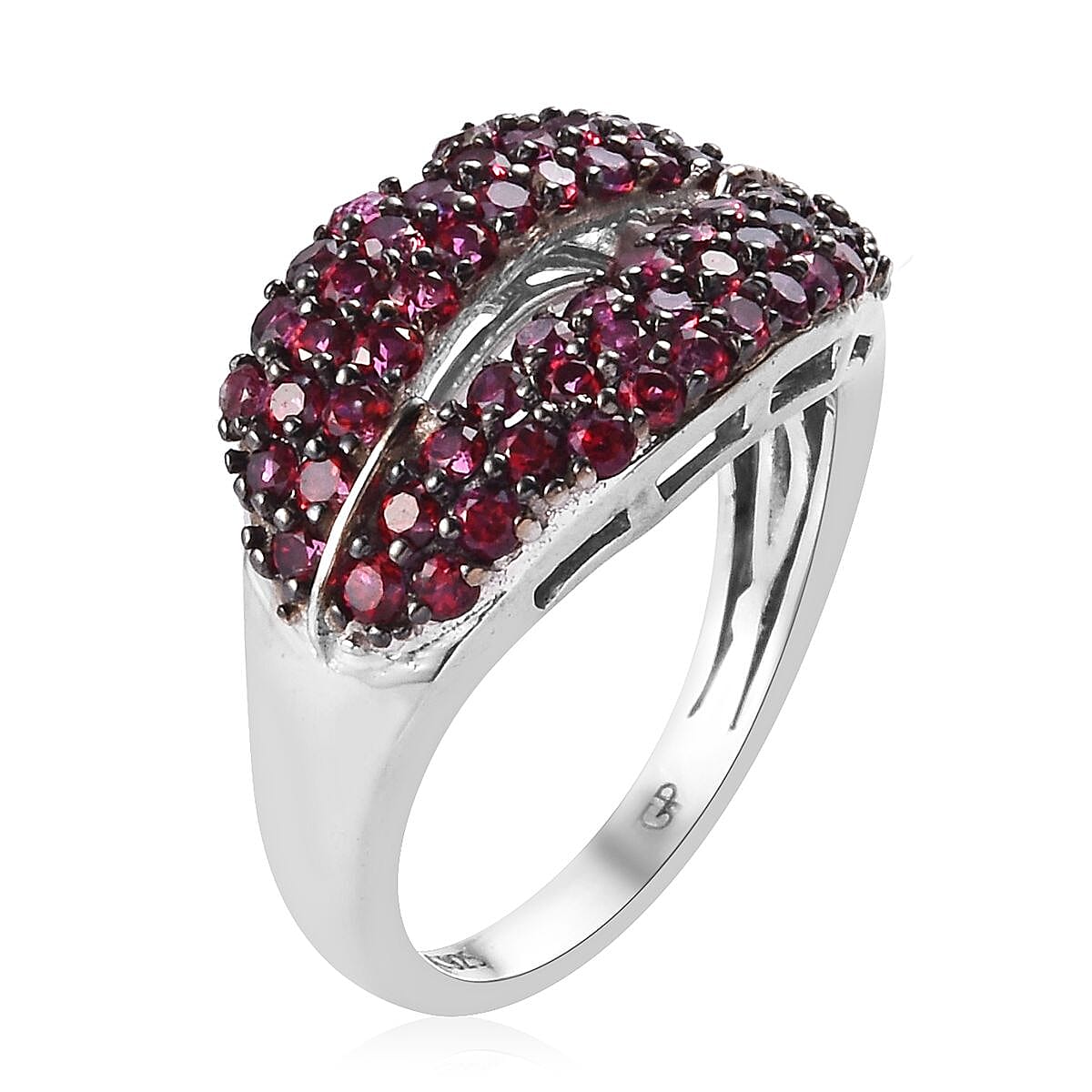 GP Signity Blazing Red Topaz and Blue Sapphire Lips Cluster Ring in Platinum Overlay Sterling Silver 1.50 Ct.