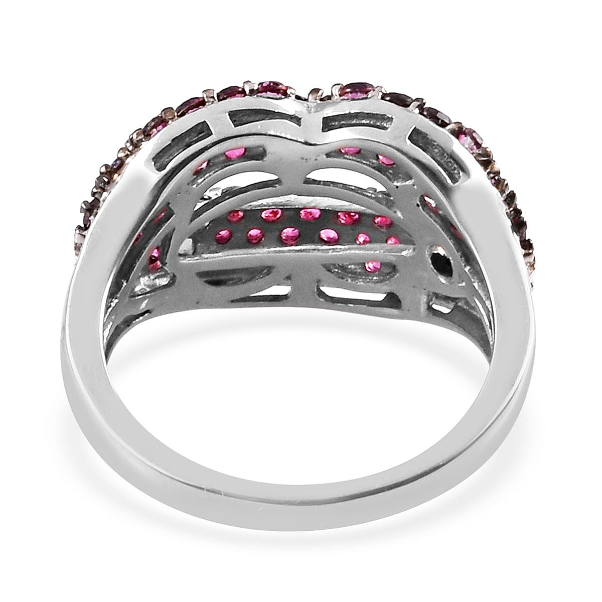 GP Signity Blazing Red Topaz and Blue Sapphire Lips Cluster Ring in Platinum Overlay Sterling Silver 1.50 Ct.