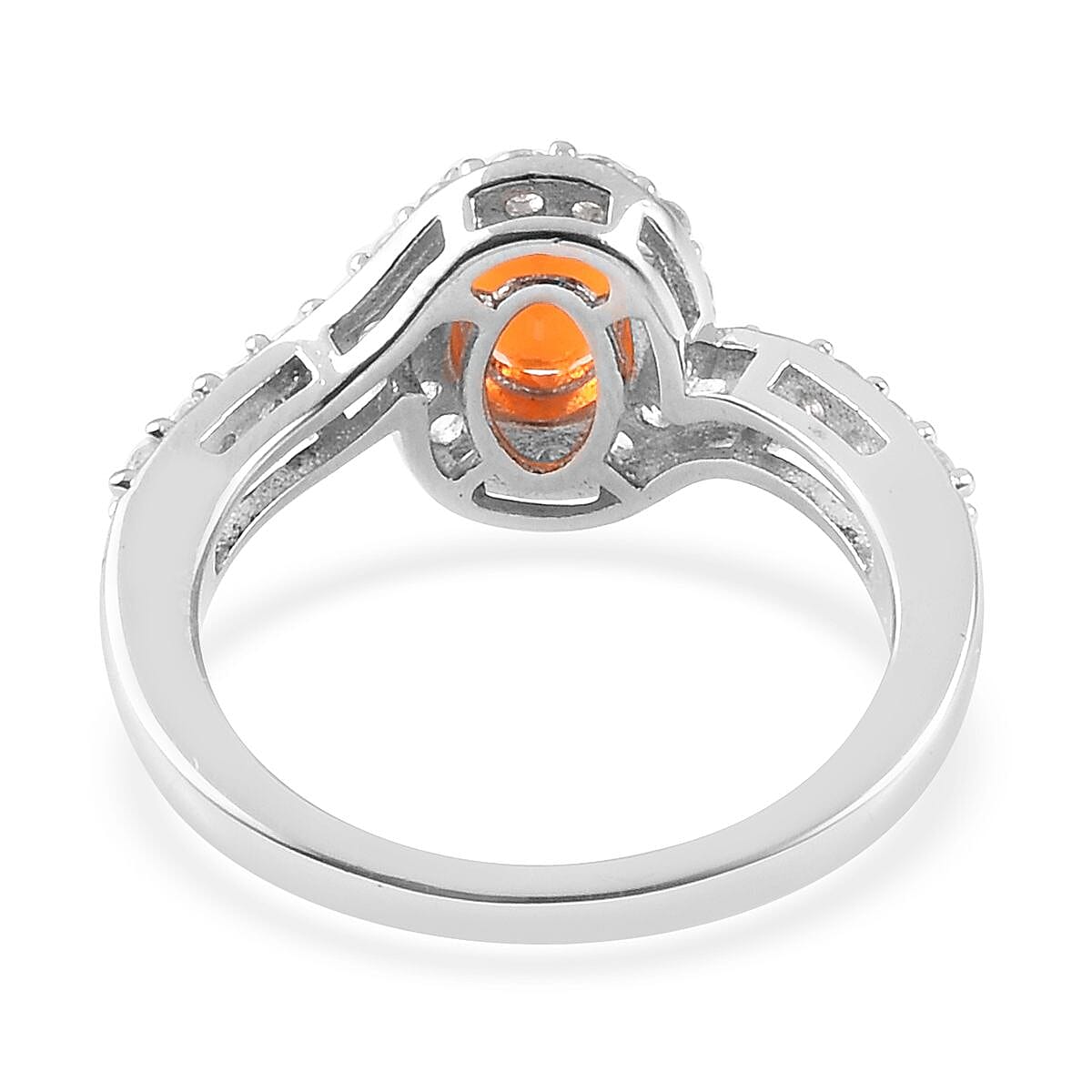 Fire Opal (Ovl 7x5mm) and Natural Cambodian Zircon Ring in Platinum Overlay Sterling Silver 1.248 Ct.
