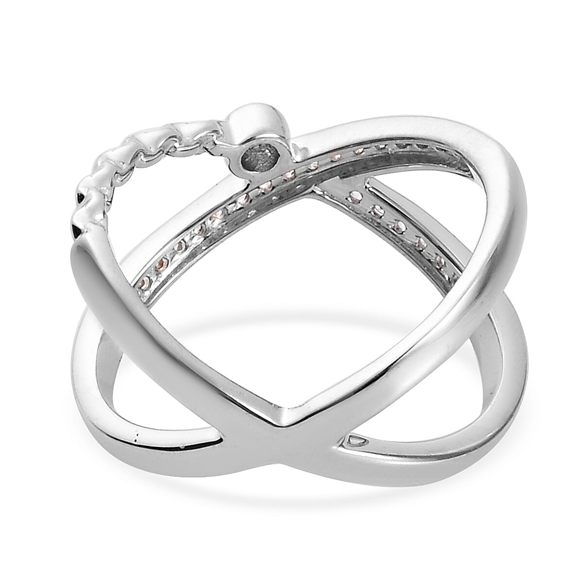 Natural Cambodian Zircon Criss-Cross Ring in Platinum Overlay Sterling Silver 0.50 Ct.