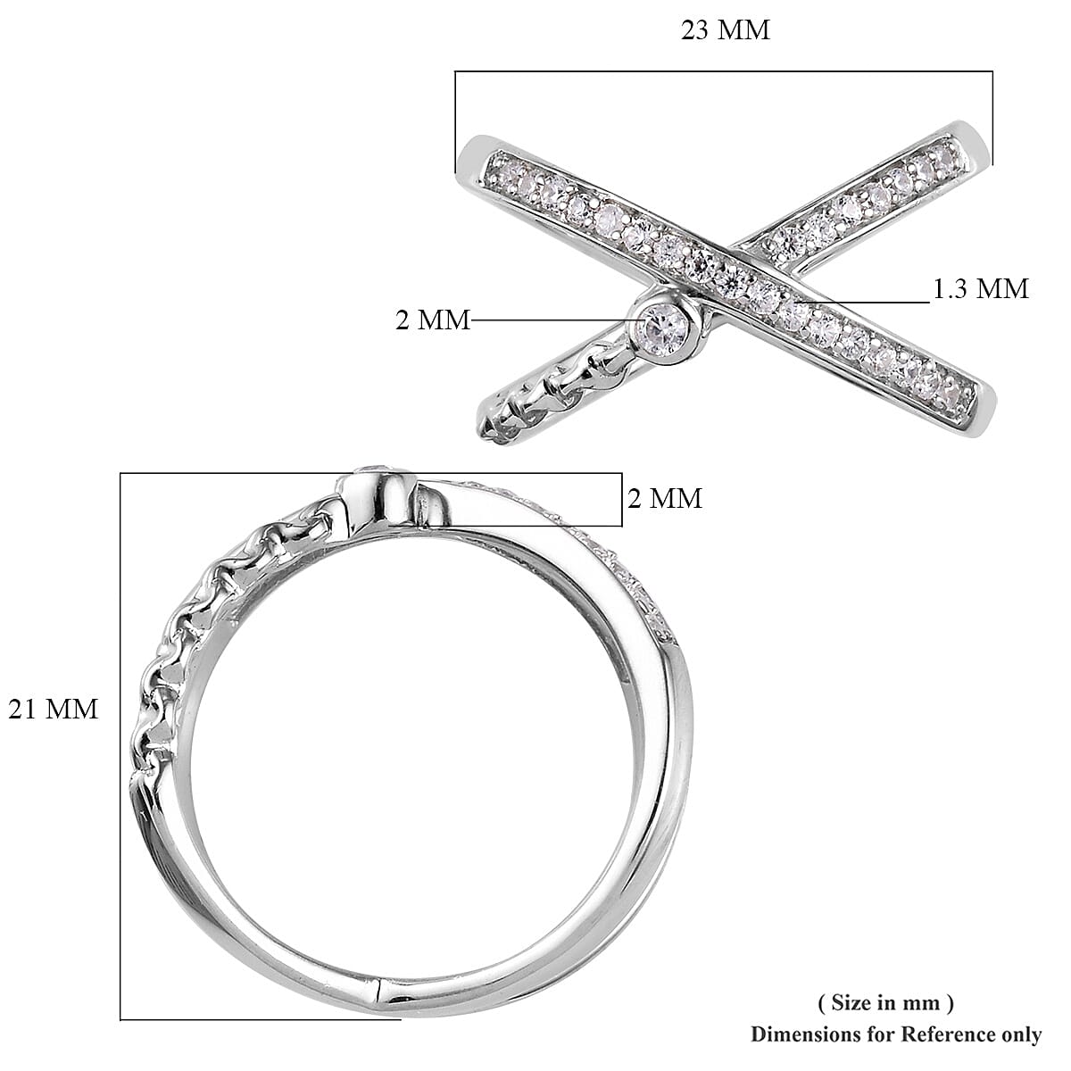 Natural Cambodian Zircon Criss-Cross Ring in Platinum Overlay Sterling Silver 0.50 Ct.