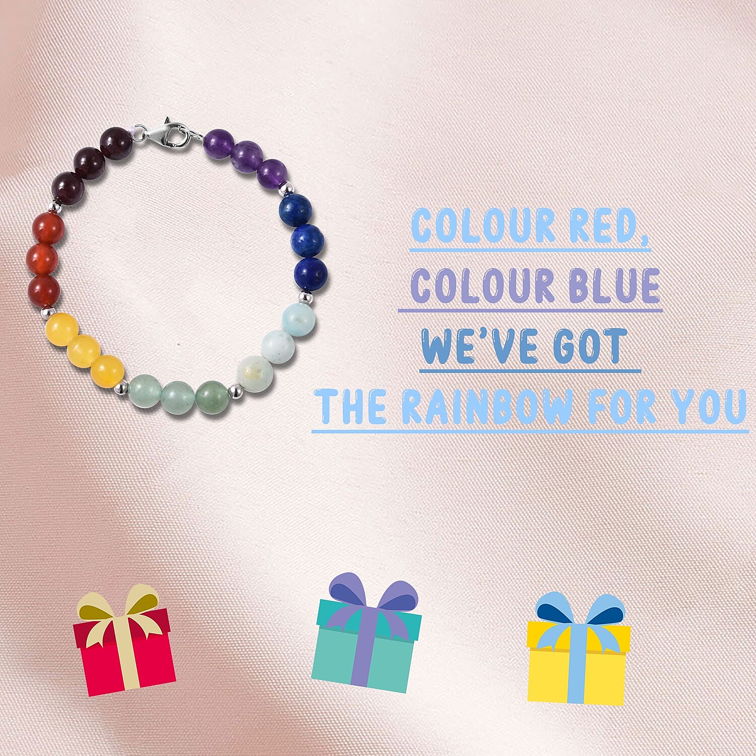 Multi Gemstone (Rnd) 7 Chakra Beads Bracelet (Size 6) with Lobster Lock in Rhodium Overlay Sterling Silver 36.00 Ct.