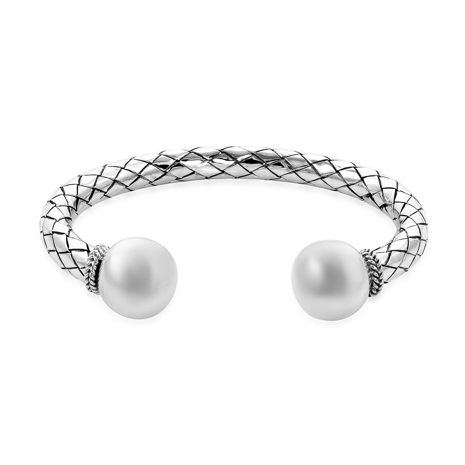 Royal Bali Collection - Sterling Silver Woven Torque Bangle (Size 7.5), Silver wt 34.00 Gms