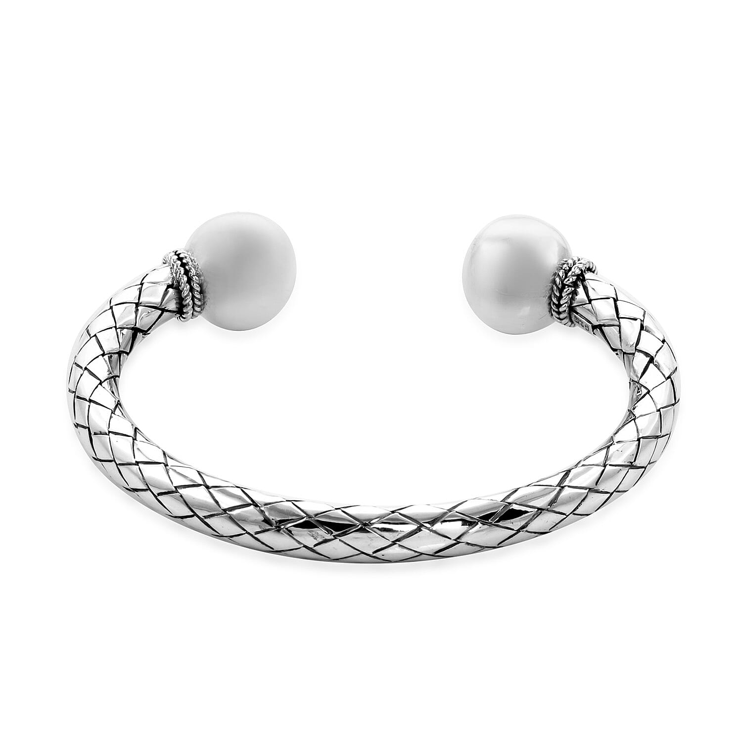 Royal Bali Collection - Sterling Silver Woven Torque Bangle (Size 7.5), Silver wt 34.00 Gms