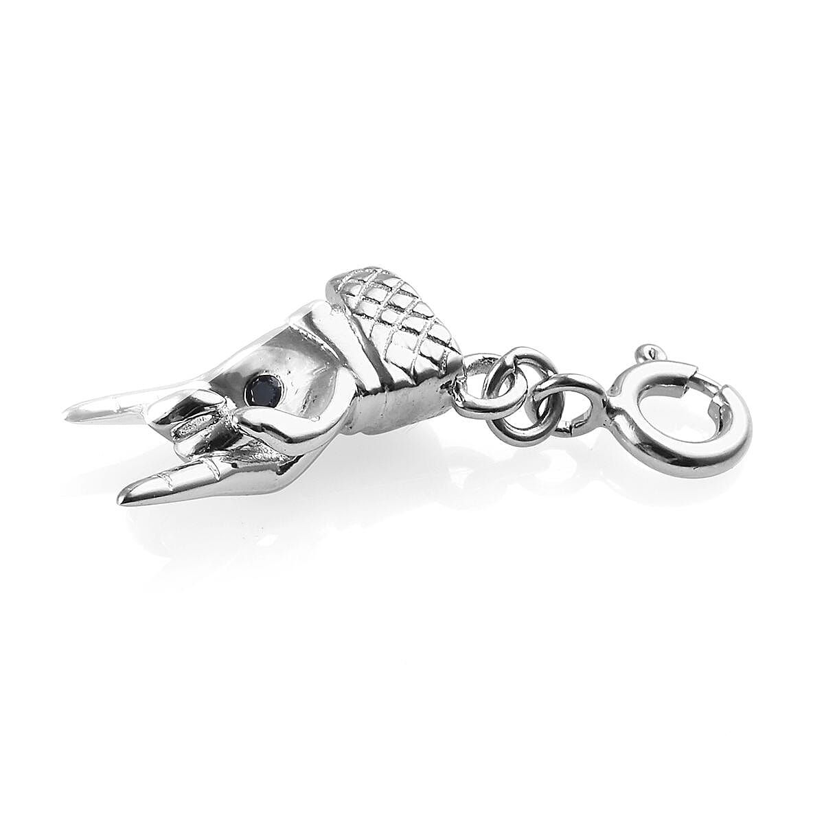 GP - Blue Sapphire Mano Cornuto Hand Charm in Platinum Overlay Sterling Silver