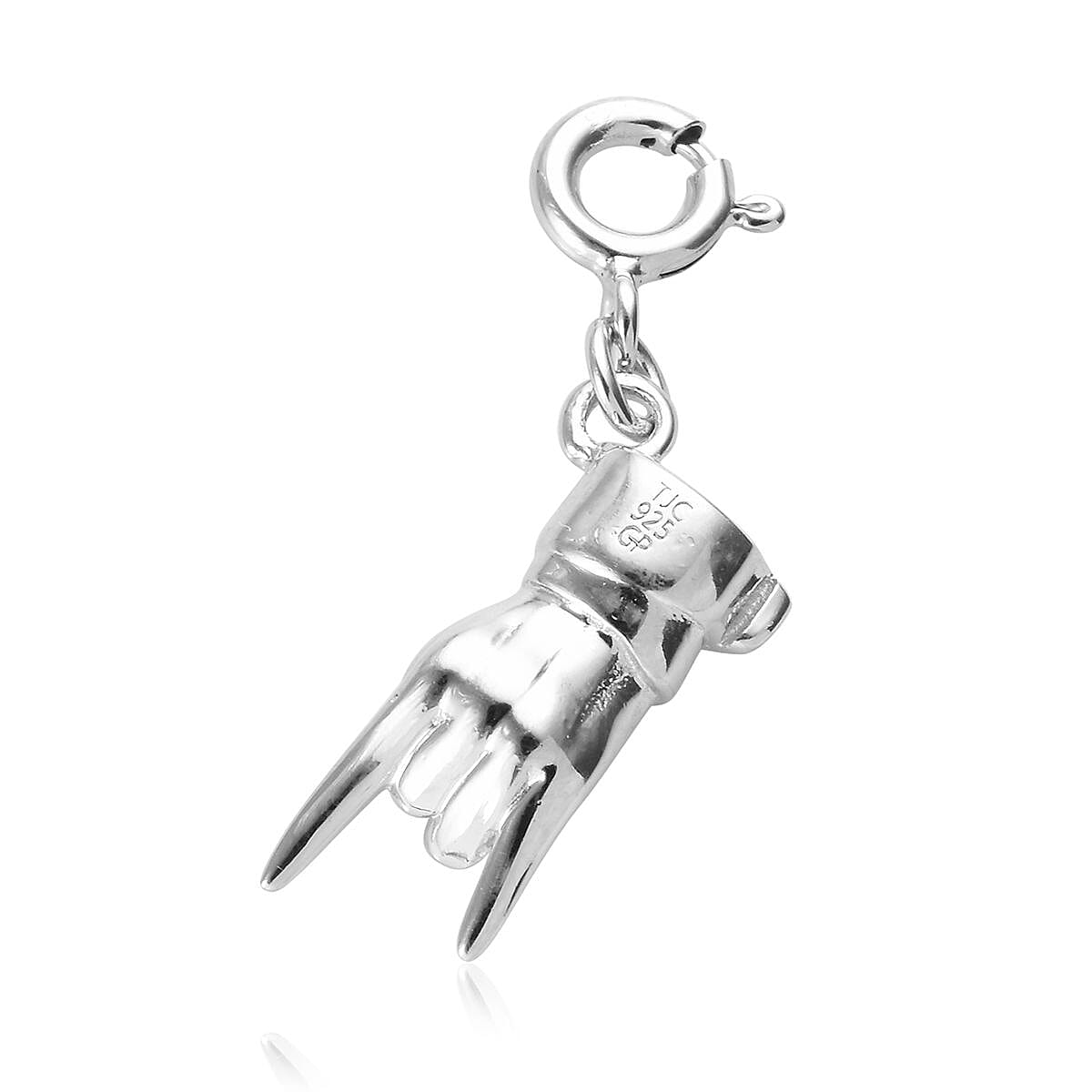 GP - Blue Sapphire Mano Cornuto Hand Charm in Platinum Overlay Sterling Silver
