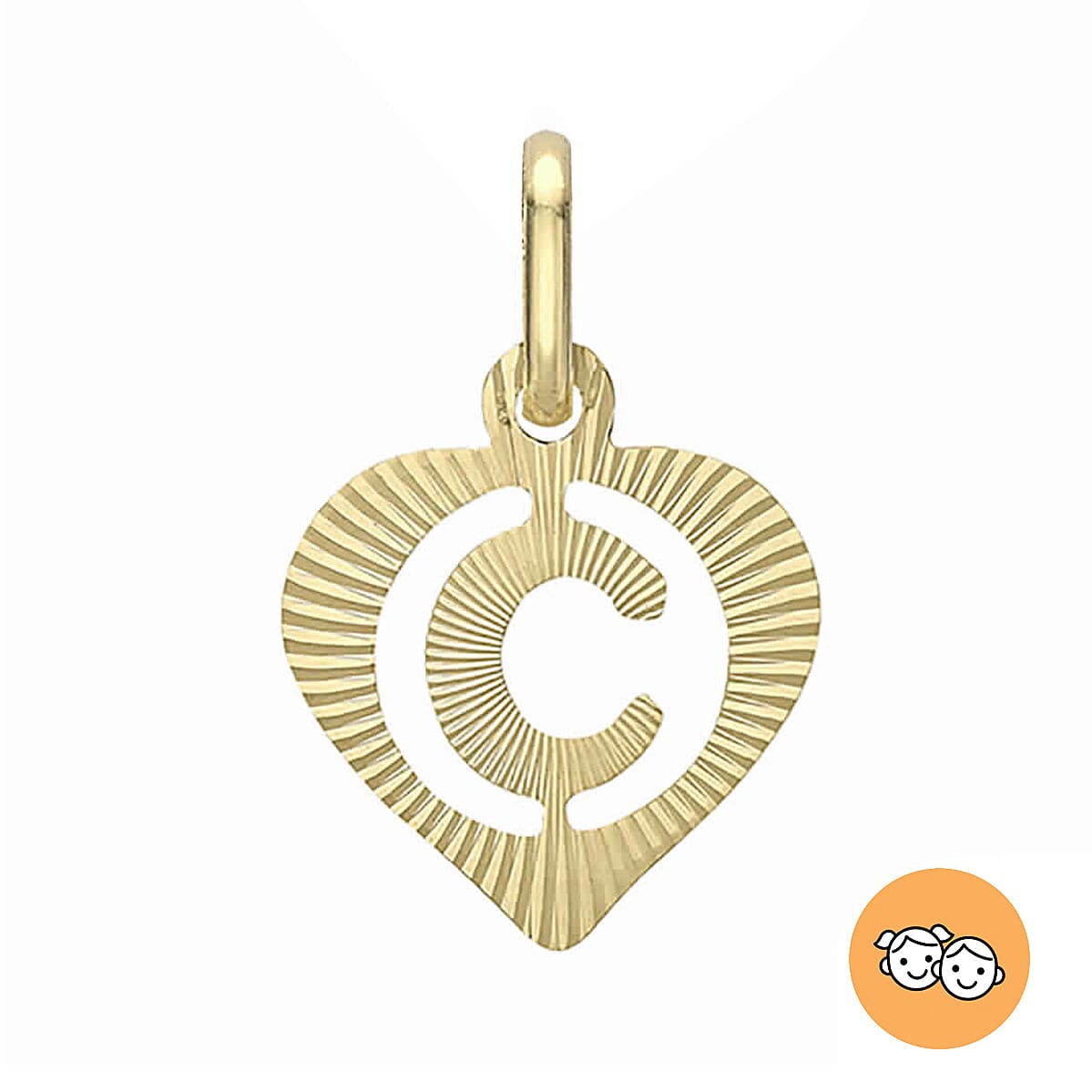 Children Diamond Cut C Initial Heart Pendant in 9K Gold