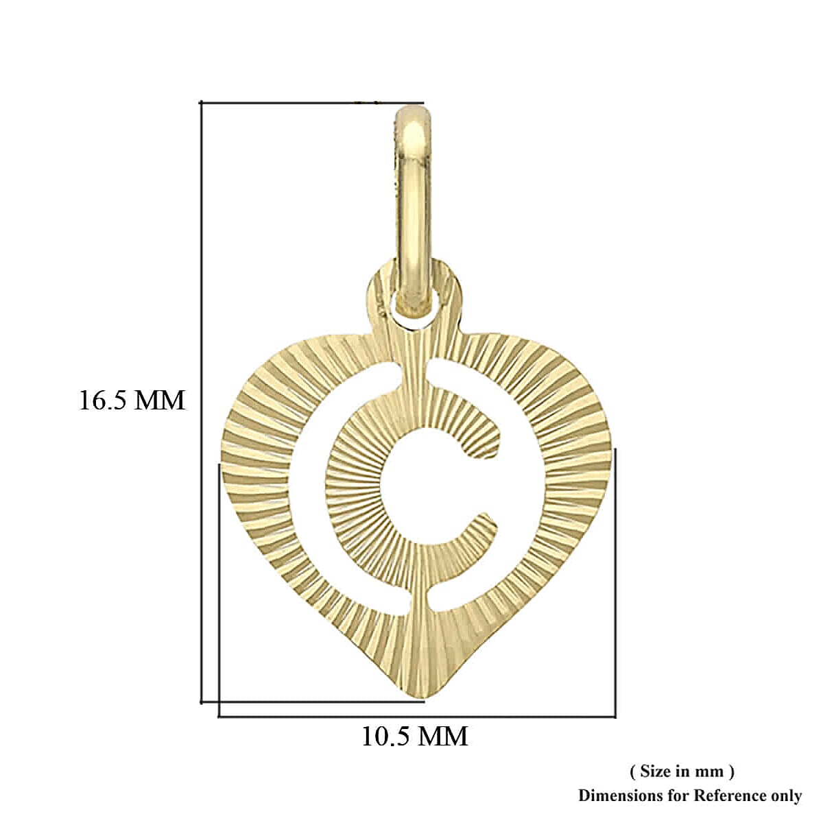 Children Diamond Cut C Initial Heart Pendant in 9K Gold