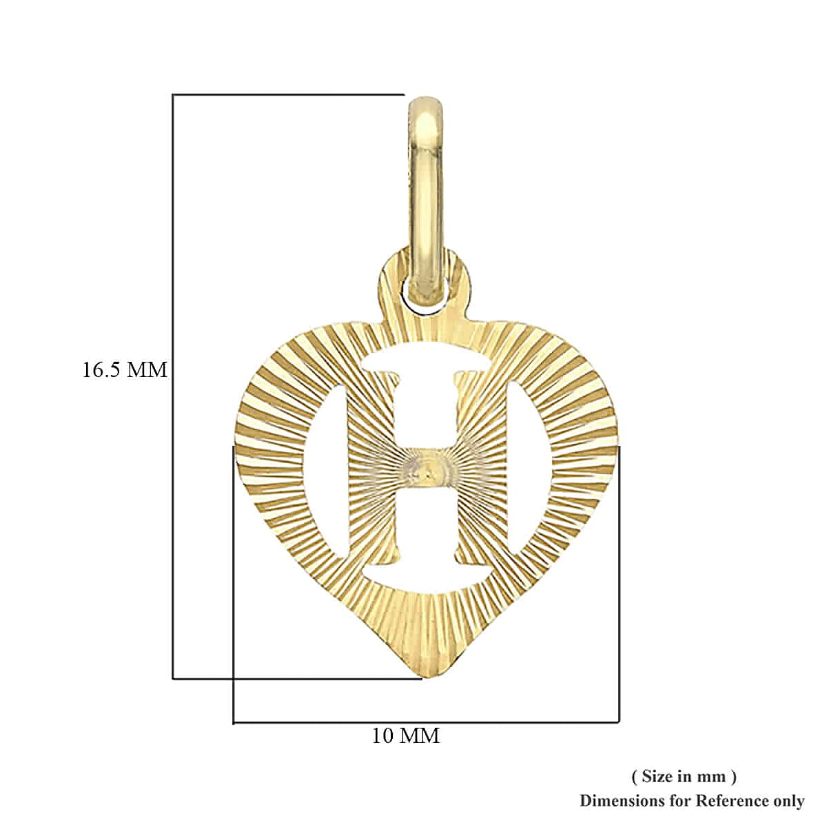 Children Diamond Cut H Initial Heart Pendant in 9K Gold