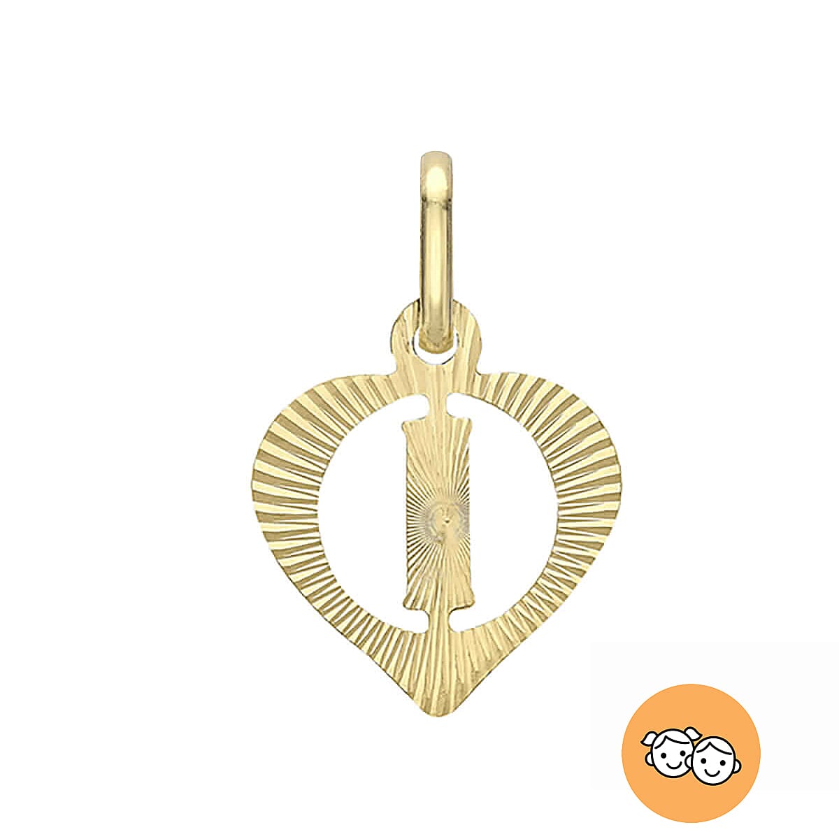 Children Diamond Cut I Initial Heart Pendant in 9K Yellow Gold