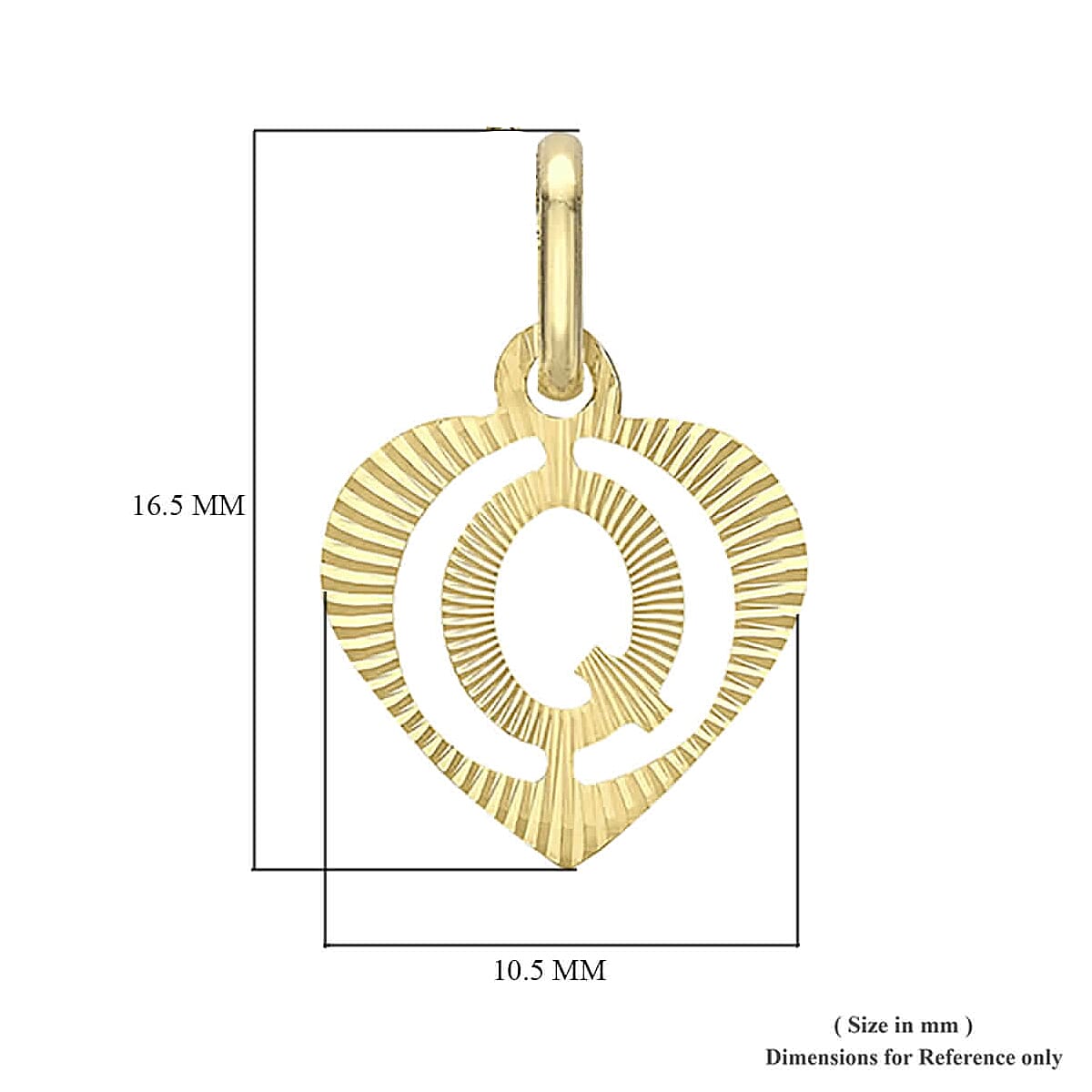 Children Diamond Cut Q Initial Heart Pendant in 9K Yellow Gold