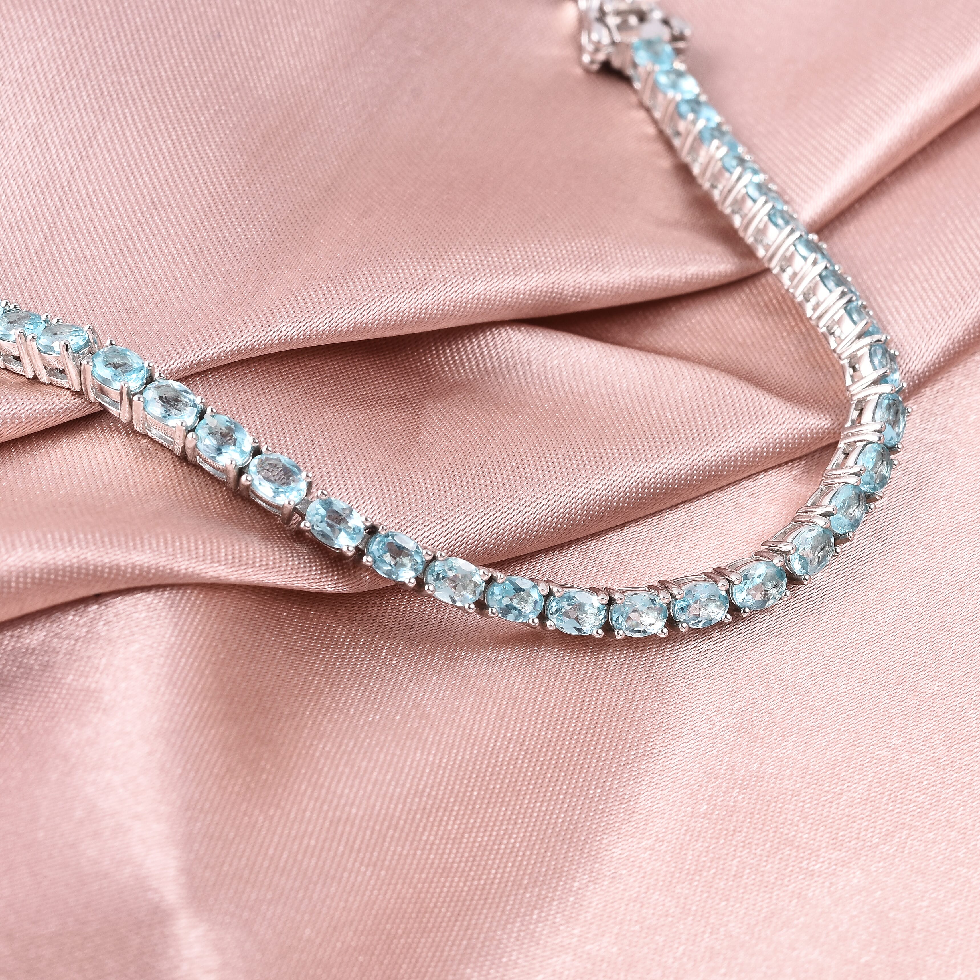 Neon Blue Apatite Tennis Bracelet (Size 7.5) in Rhodium Overlay Sterling Silver 8.25 Ct, Silver wt 9.60 Gms