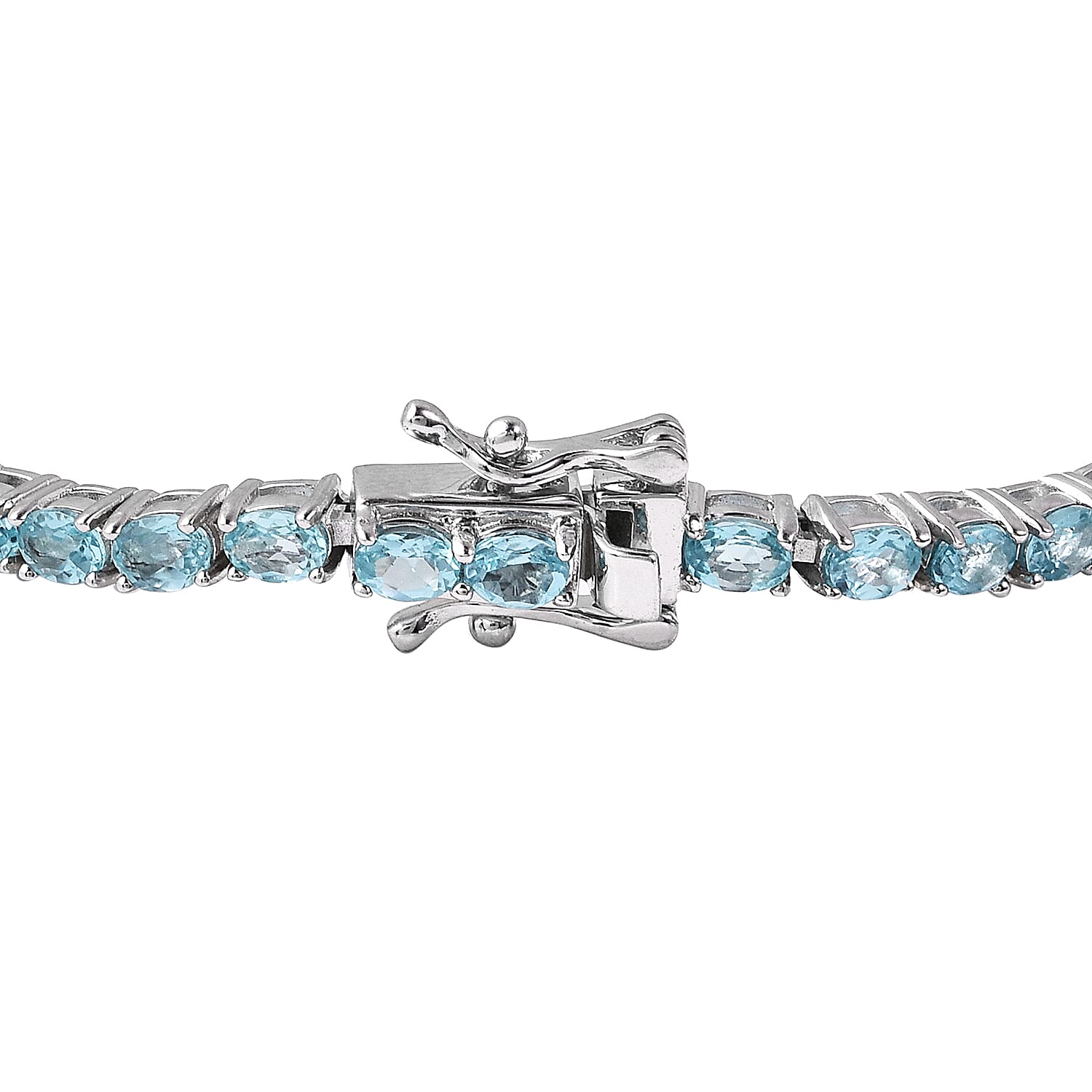 Neon Blue Apatite Tennis Bracelet (Size 7.5) in Rhodium Overlay Sterling Silver 8.25 Ct, Silver wt 9.60 Gms