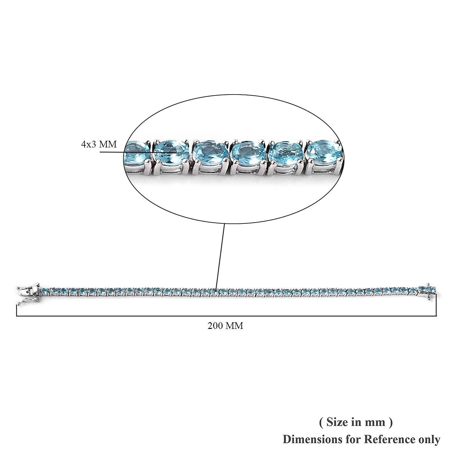 Neon Blue Apatite Tennis Bracelet (Size 7.5) in Rhodium Overlay Sterling Silver 8.25 Ct, Silver wt 9.60 Gms