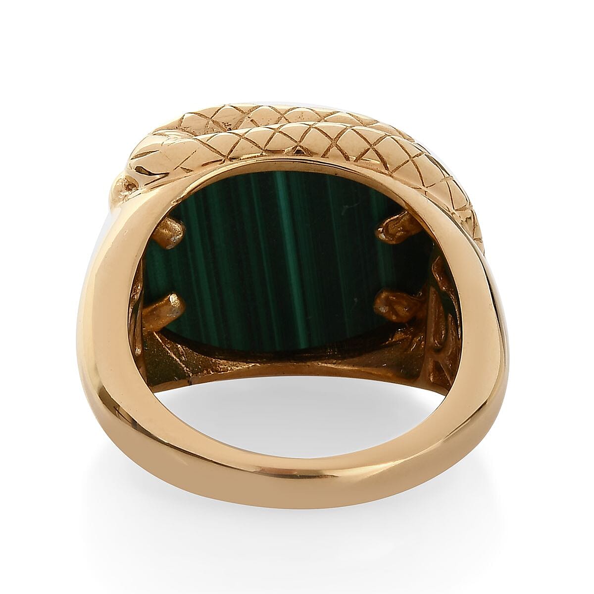 Sundays Child - Malachite and Boi Ploi Black Spinel Snake Ring in 14K Yellow Gold Overlay Sterling Silver 11.00 Ct, Silver wt. 7.40 Gms