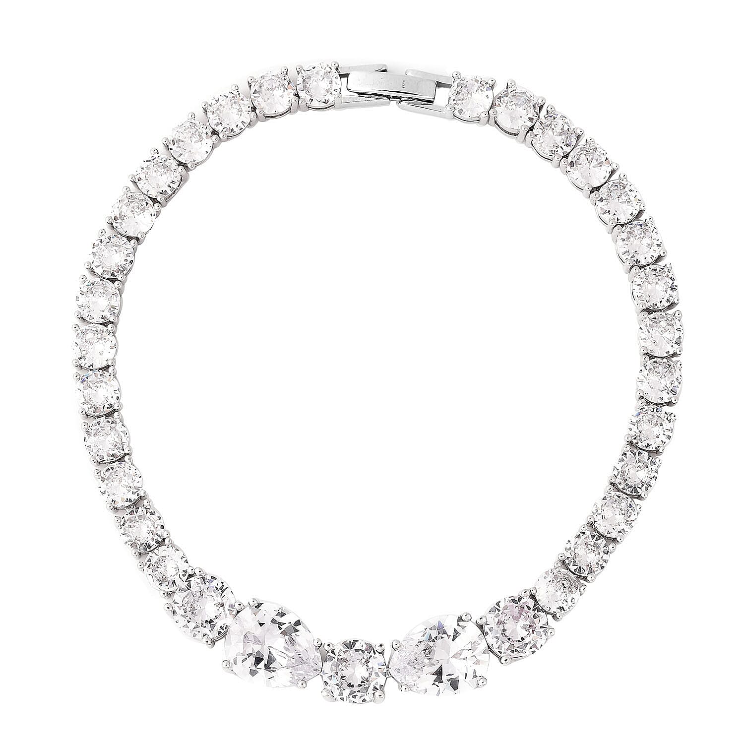 Simulated Diamond Tennis Bracelet (Size 8) in Silver Tone