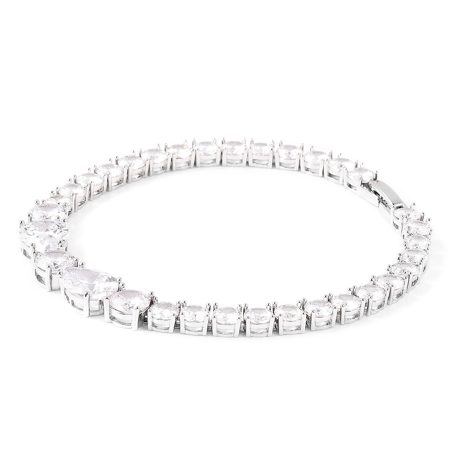 Simulated Diamond Tennis Bracelet (Size 8) in Silver Tone