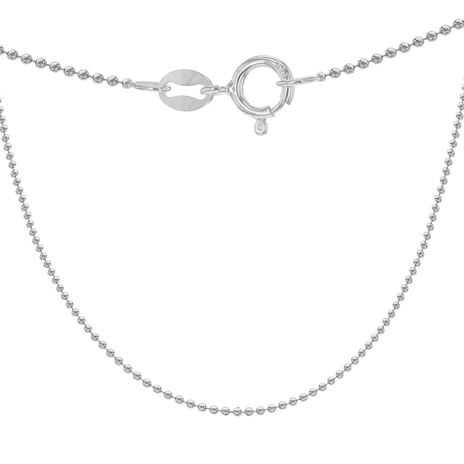 Sterling Silver Ball Bead Chain (Size 18) With Spring Clasp