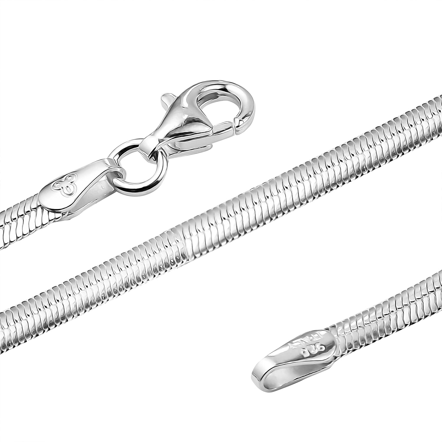 Sterling Silver Flat Snake Necklace (Size 16) with Lobster Clasp, Silver Wt 7.30 Gms