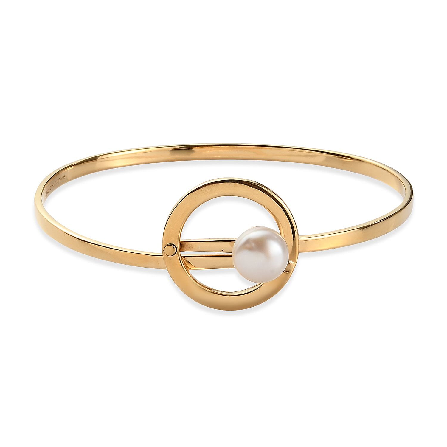 Sundays Child - Freshwater Pearl Bangle (Size 7.5) in 14K Gold Overlay Sterling Silver Silver Wt 15.41 Grams