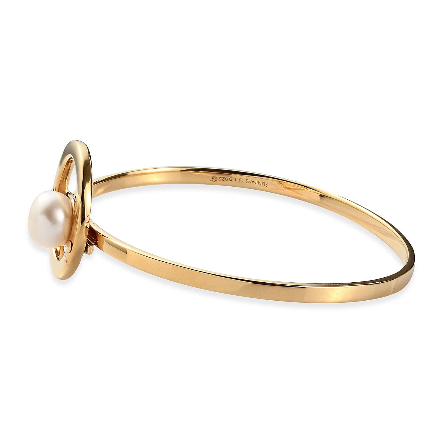 Sundays Child - Freshwater Pearl Bangle (Size 7.5) in 14K Gold Overlay Sterling Silver Silver Wt 15.41 Grams