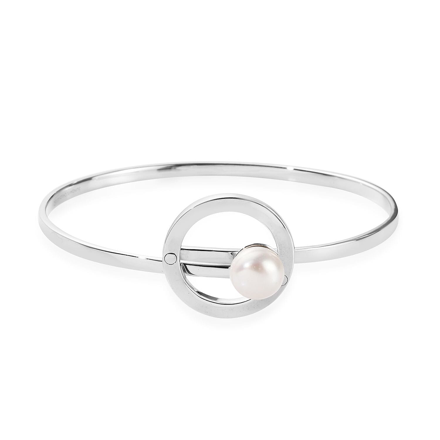 Sundays Child - Freshwater Pearl Bangle (Size 7.5) in Platinum Overlay Sterling Silver Silver Wt 15.41 Grams