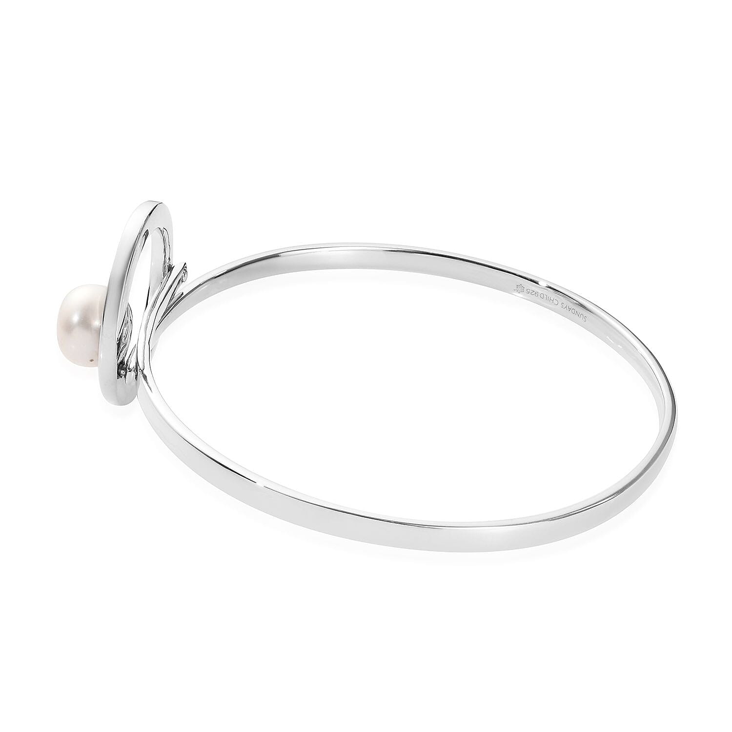 Sundays Child - Freshwater Pearl Bangle (Size 7.5) in Platinum Overlay Sterling Silver Silver Wt 15.41 Grams