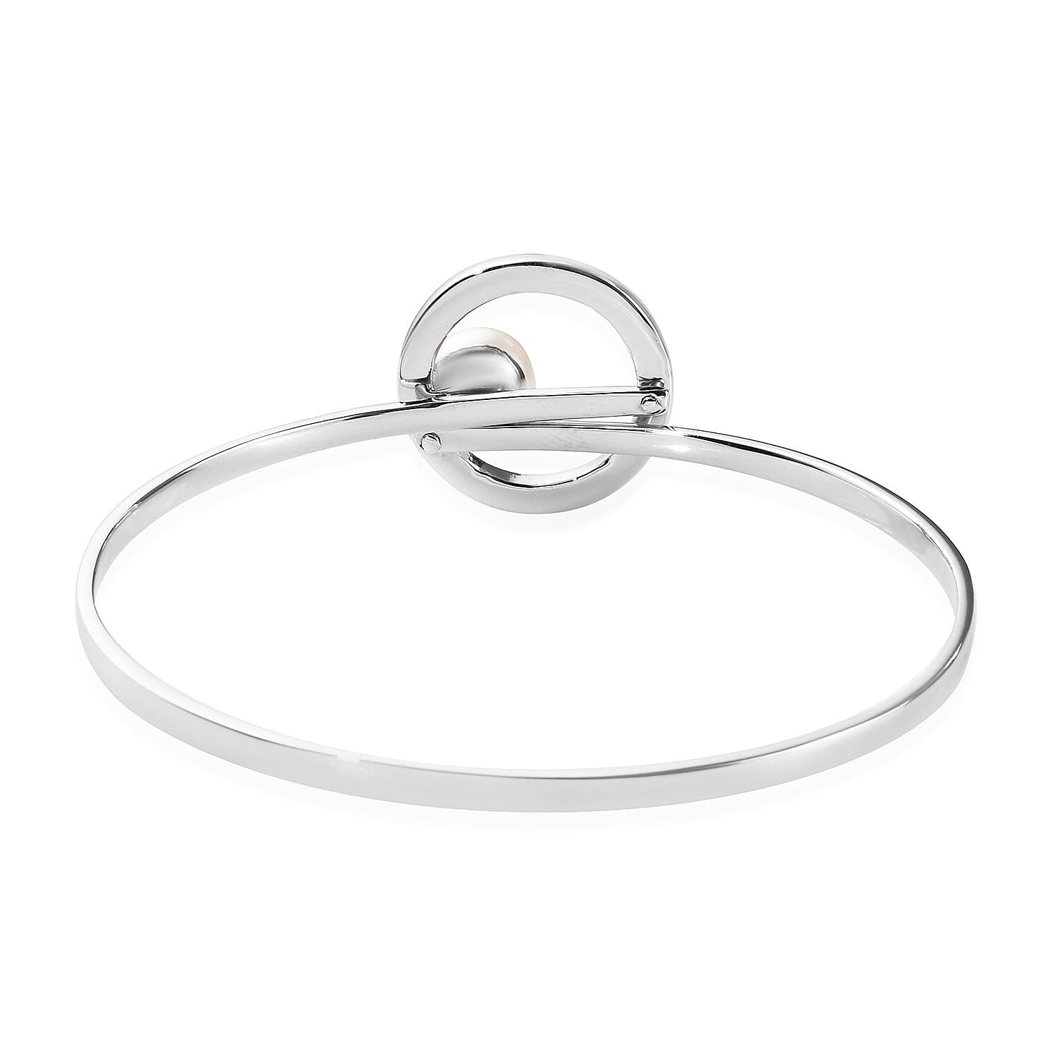 Sundays Child - Freshwater Pearl Bangle (Size 7.5) in Platinum Overlay Sterling Silver Silver Wt 15.41 Grams